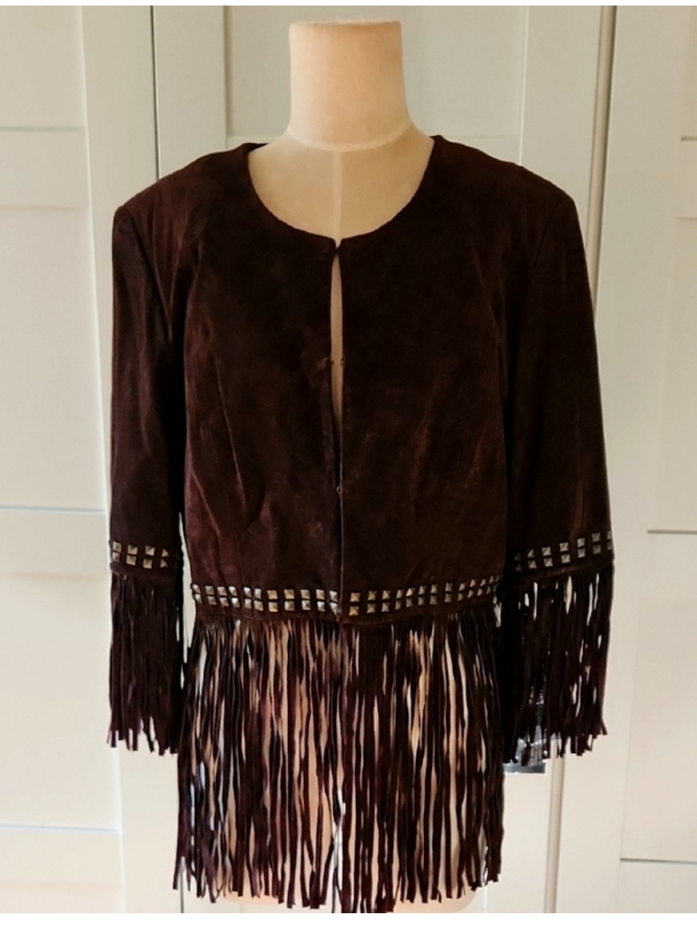 Pamela McCoy Brown Suede Fringe Leather Jacket